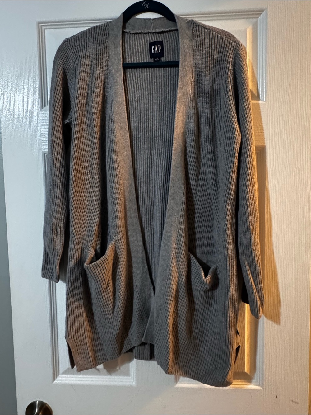 GAP Open-Front Ribbed Cardigan in Heather Gray